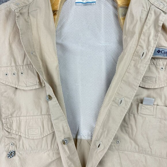 Columbia PFG Performance Fishing Gear Shirt Men's M/M Beige Vented Short Sleeve - Picture 15 of 15